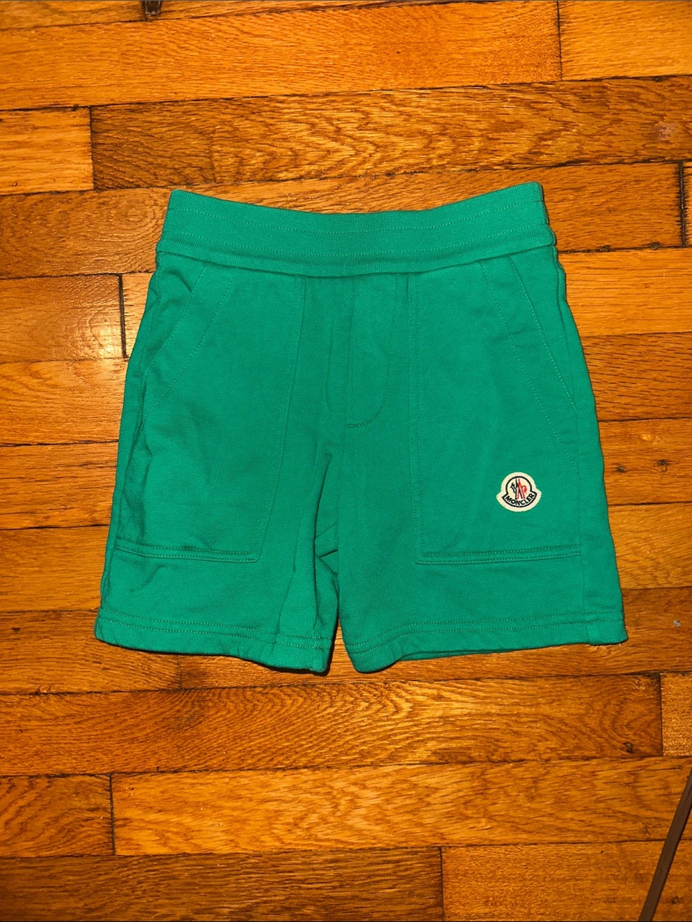 Moncler Kids Teal-Green Logo Patch Cotton Shorts